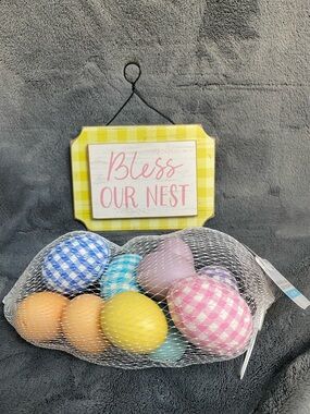 NWT Easter Bundle Ashland Pastel Egg Assortment and Yellow 'Bless Our Nest' Sign